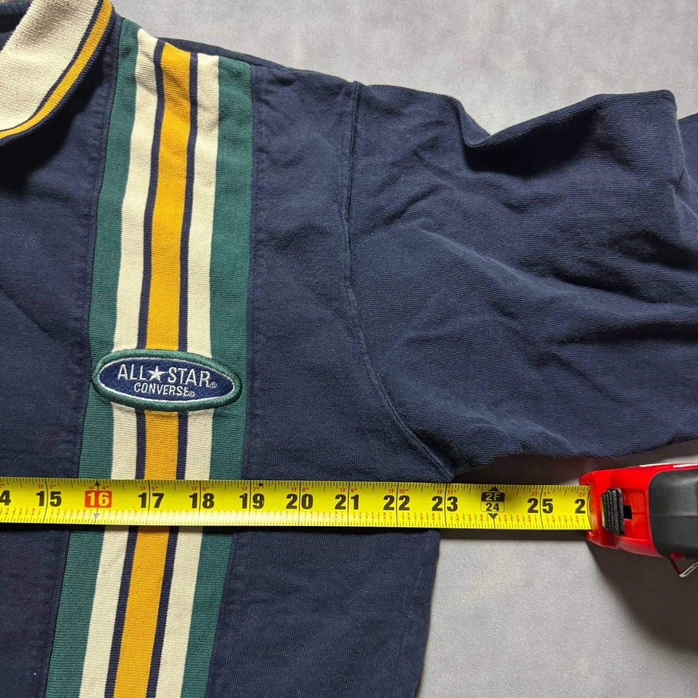 Converse All Star Polo Shirt Mens Large Navy Blue Vintage 90s Stripe Excellent - Picture 5 of 9